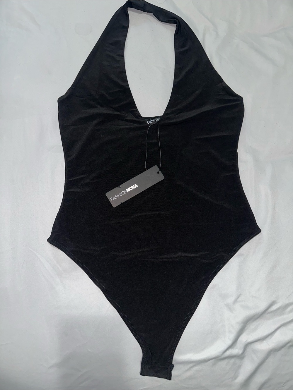 Fashion Nova Black Velvet Halter One-Piece Swimsuit